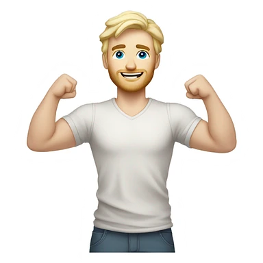 full body raised arms light curl blonde 30yo man blue eyed pale skin sticker