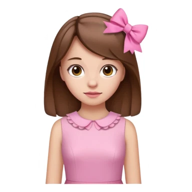 a girl with brown hair and a pink bow, wearing a pink dress sticker