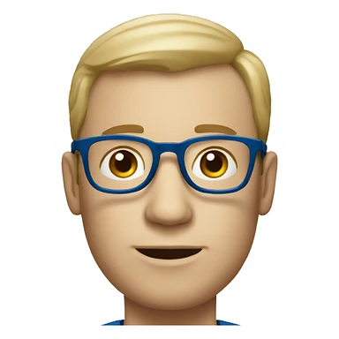 white man with glasses , no hairs who work in ikea  with blue top sticker