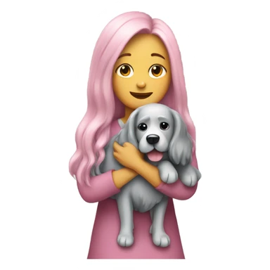 Pink long hair lady hugging grey dog sticker