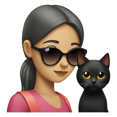 Girl in sunglasses looking at black cat sticker