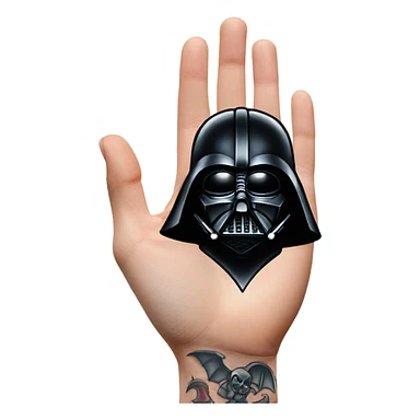 Tattooing darth vader’s head on a hand sticker