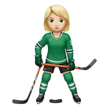 Girl hockey player full body with green jersey sticker