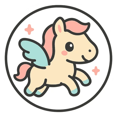 little alchemy style icon
subject: pegasus
border: medium-black
shape: round, circular
background: white
style: full color fill with medium black outlining sticker