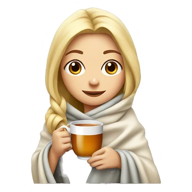 Blonde girl wrapped in blanket drinking tea sticker