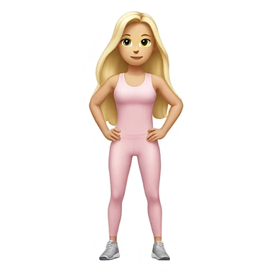 A blonde white girl in a light pink fitness suit with a full-length fitness mat sticker