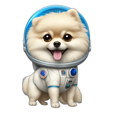 light cream pomeranian wearing a blue astronaut sticker