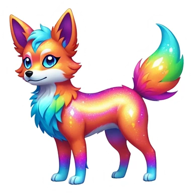 Vibrant multicolored neon-colored Falvie-Fionbri-creature-sparkle-dog-fursona, full body sticker