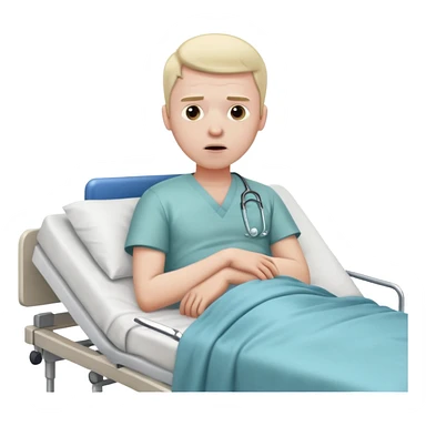 man looking sick in a hospital bed sticker