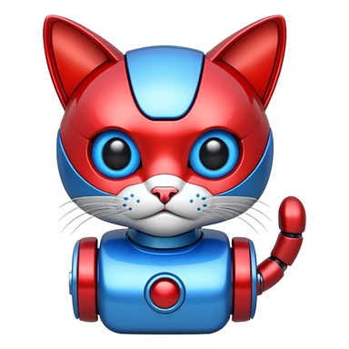generate robot cat, glossy, realstic, red and blue color sticker