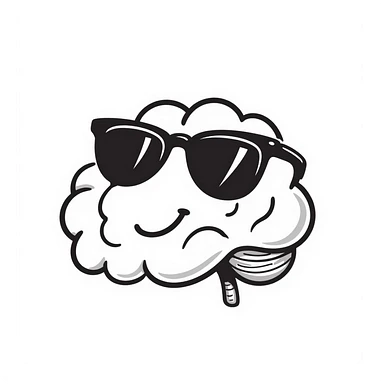 digitally hand drawn icon of a brain with sunglasses, smiling sticker