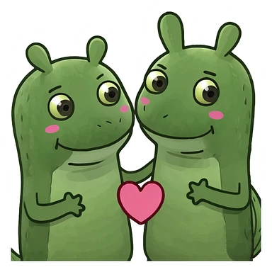 Two Happy Cactus best friends with heart eyes in a pot sticker