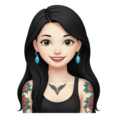 an ios genmoji for a fair girl with black long hair  tattooed, beautiful girl sticker