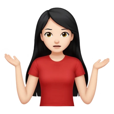 빨간색 티셔츠를 입고 긴 검정머리를 가진 여성이 모르겠다는 듯이 어깨를 올리고 고개를 살짝 왼쪽으로하고  제스처를 하고있음 🤷🏻‍♀️ sticker