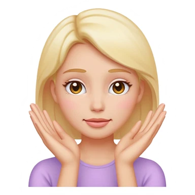 Emoji of glowing female face with hands on cheeks, skincare, pastel, flat, minimal sticker