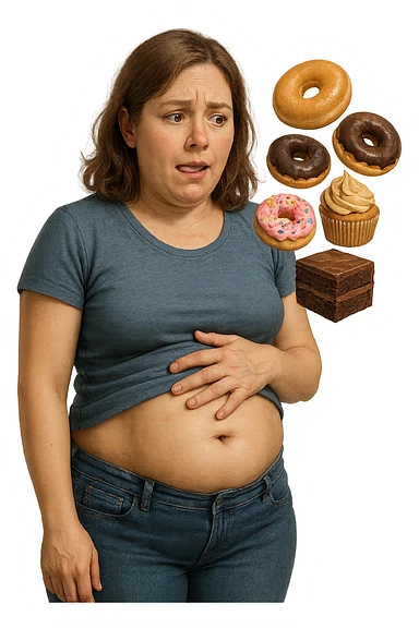 gonfiore addominale e voglia di dolci iperrealistica sticker