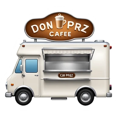 white coffee truck with don perez cafe sign sticker