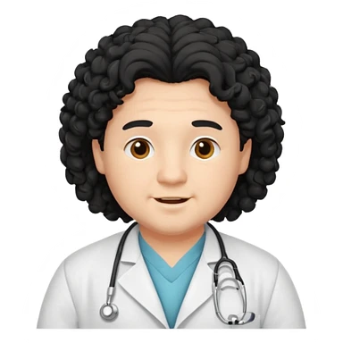 a young chubby male doctor with black long curly hair and cheerful face without gpasses sticker