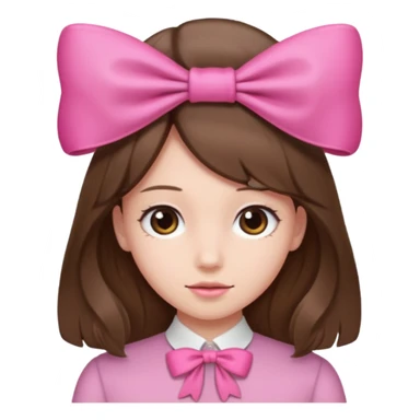 brown open hair from behind with a pink bow sticker