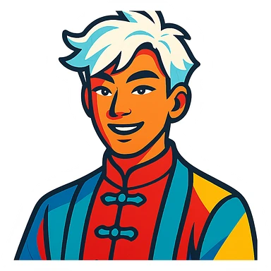 white haired handsome Chinese man in vibrant toon style, colorful and lively sticker