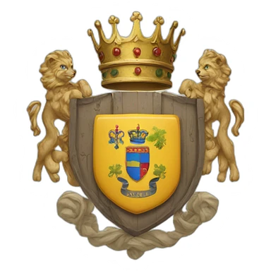 A coat of arms with an $ sticker