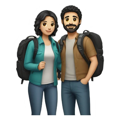 White Couple, he with beard and black hair, both have backpacks sticker