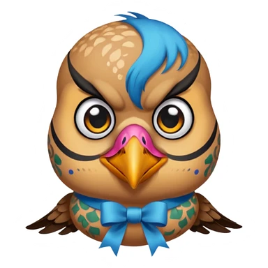 bird with piercings and excessive face tattoos and ribbon two eyes sticker