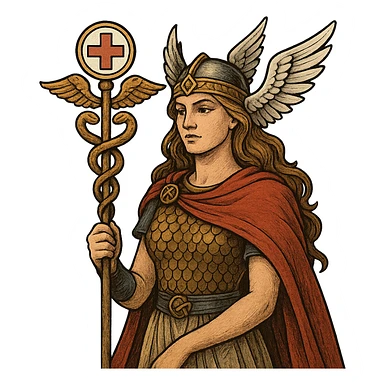 A Valkyrie holding a healing staff, blending Norse mythology with medical symbolism sticker