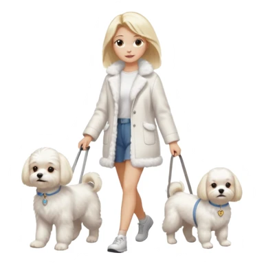 blonde woman wearing white, walking ONE maltese dog sticker