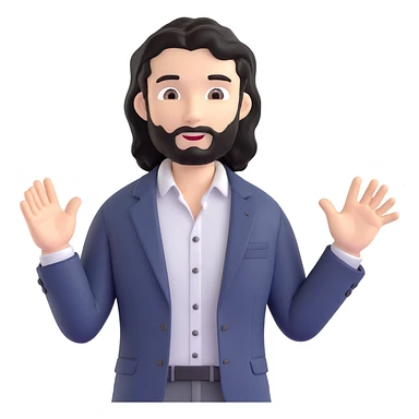 Business strategist man with black wavy hair, stubble, chiseled face, wearing blazer and button-up shirt, standing in front of whiteboard teaching, confident engaging expression sticker