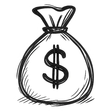 money bag icon, minimal outline, modern icon style sticker