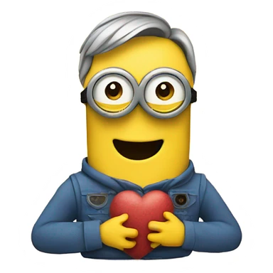 Men holding a minion with hearts around them  sticker