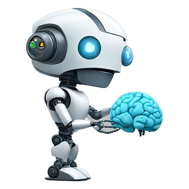 robot holds brain in hand sticker
