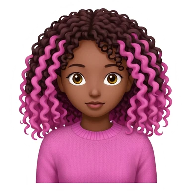Uma menina negra da pele clara magra definida com roupa de malha rosa com cabelo cacheados  castanho escuro grandão até a bunda sem muito volume no cabelo sticker