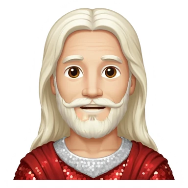 Jesus, Son of God from Gods and Goddesses with long white hair and beard, ivory sequin outfit sticker