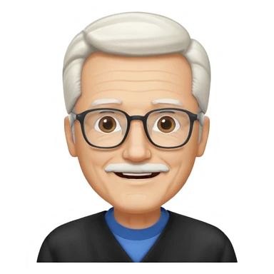 old guy, swept back white hair, blocky face, rectangle frame glasses, goatee sticker