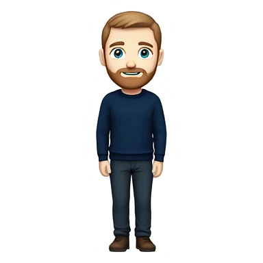 irish man blue eyes, brown short hair and short beard, wearing a smart navy blue jumper. full body. sticker