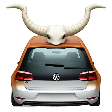 Volkswagen Golf with horns sitting on the hood sticker