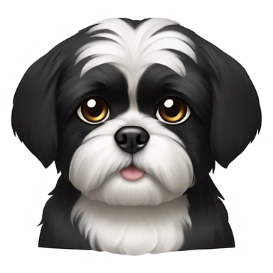 Black Shiz tzu with a white chin  sticker