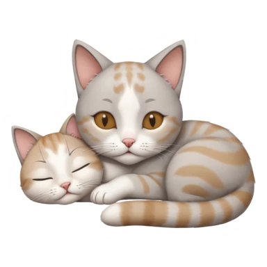 grey and white small cat with its eyes closed lying down with its paw holding up his head sticker