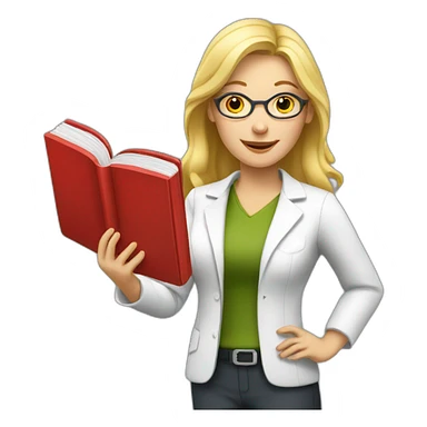 blonde teacher with red book medicine sticker