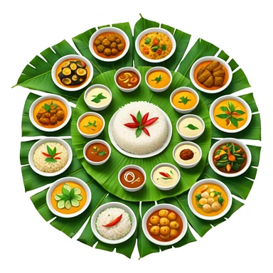 Kerala sadhya in large long banana leaf sticker