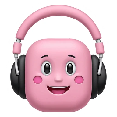 Create a pink happy circle emoji who listens to music on AirPods Max  sticker