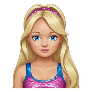 Emma Bunton with long blonde ponytail hair, blue eye, pink sequin crop top sticker