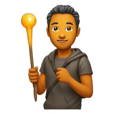 holding a magic wand, orange color sticker