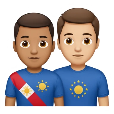 2 male Best buds , one in showing Philipines flag tshirt, one is Spain flag sticker