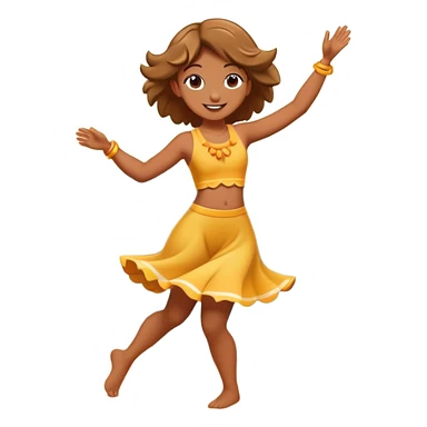 Dancing cartoon character on a sunny beach with sunlight highlighting them, playful pose, ocean waves in background sticker