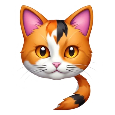 Cinematic Cute Calico Cat Portrait Emoji, Head tilted playfully with sparkling, inquisitive eyes and a charming patchwork fur of orange, black, and white, simplified yet irresistibly adorable, highly detailed, glowing with a warm, inviting glow, high shine, bubbly and affectionate, styled with a touch of whimsical feline charm, soft glowing outline, capturing the essence of a delightfully cute calico cat that looks as if it could prance off the screen into your heart! sticker