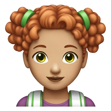 Redhead young girl with light skins green eyes and space buns sticker