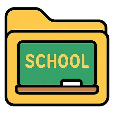 folder icon for 'school' with chalkboard and chalk, minimalist, rounded corners sticker